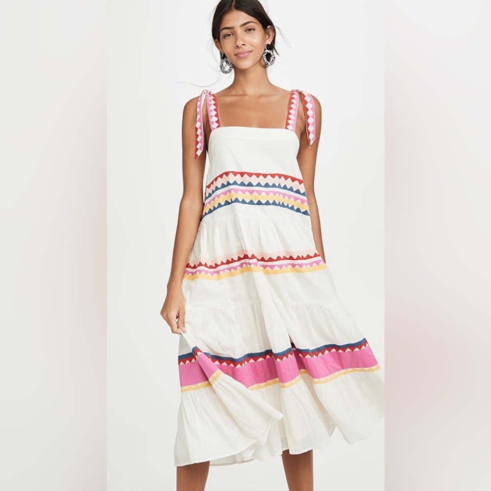 Chic White Midi Dress with Pink and Yellow Accents